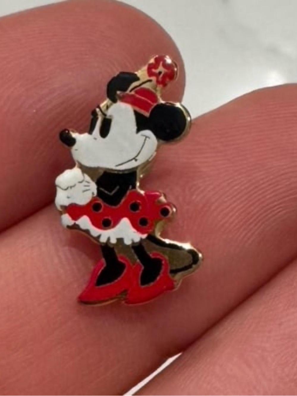 Enamel Minnie Mouse earring Pin - Red, Black, White vintage